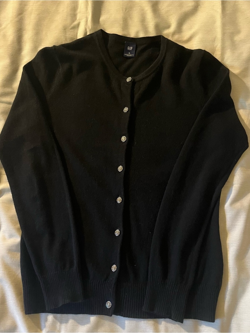 GAP Women's Black Button-Up Cardigan Sweater Rhinestone Buttons Whimsical